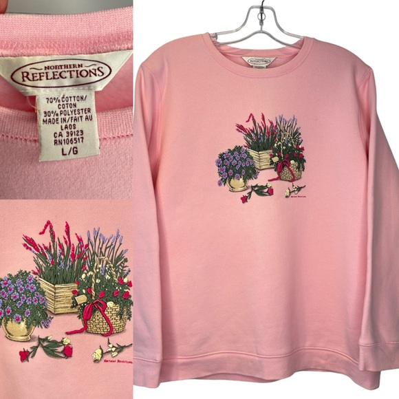 Northern Reflections Tops - Vintage New Northern Reflections Light Pink crew-neck sweat shirt floral scene L
